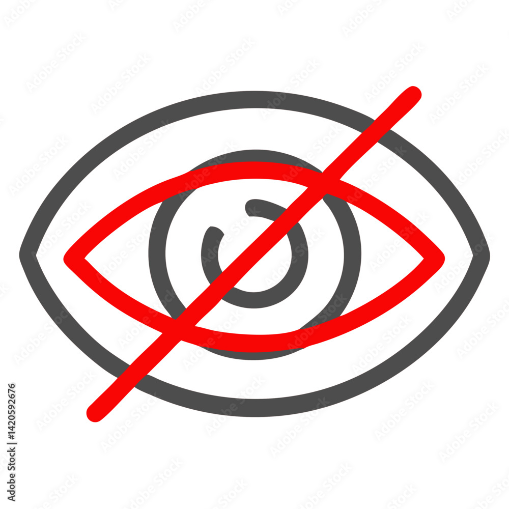 Poster eye with slash icon design in red and gray colors on a white background for privacy and security