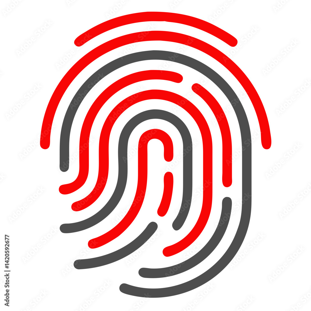 Poster fingerprint icon design in red and gray colors on a white background for biometric security
