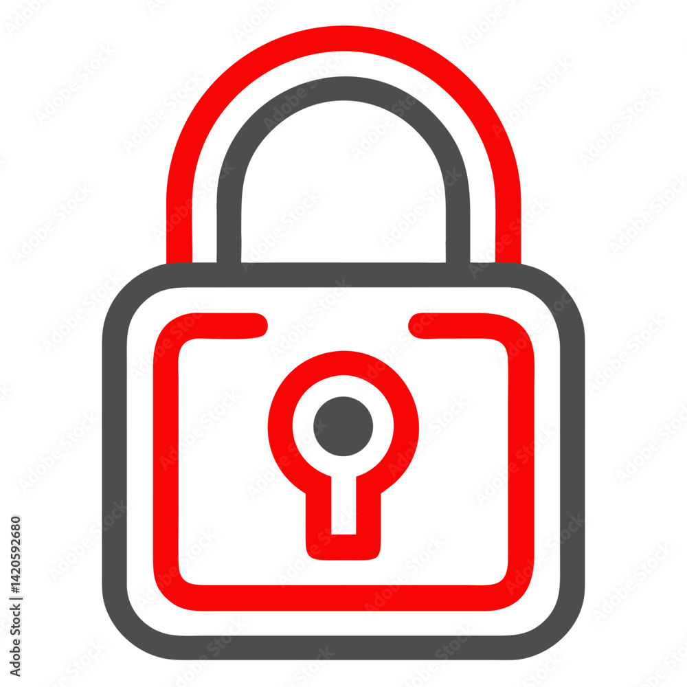 Poster lock icon design in red and gray colors on a white background for security and privacy