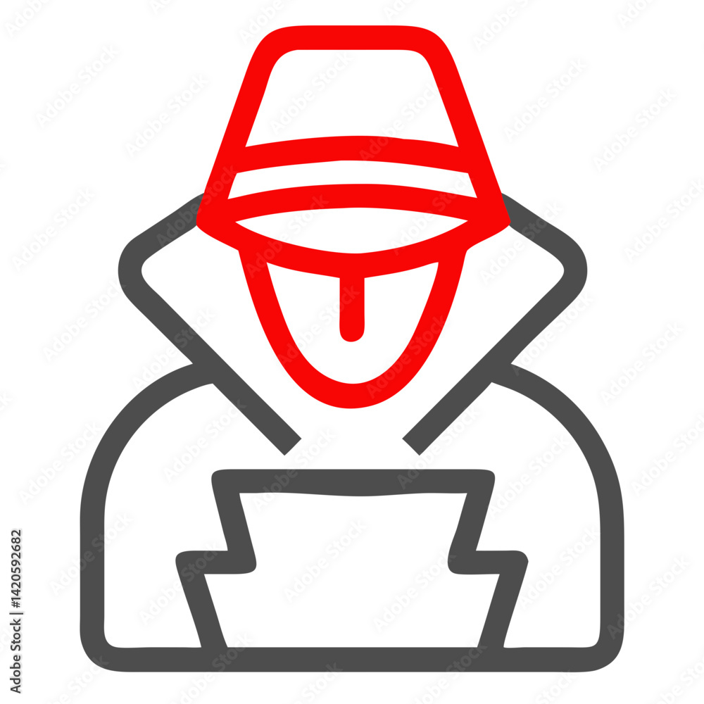 Poster hacker silhouette icon design in red and gray colors on a white background for cybersecurity awarene