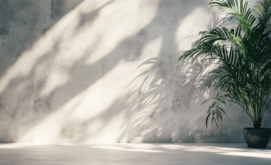 Empty room, sunlight, shadows, plant