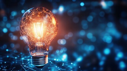 Close-up of a glowing lightbulb turning on, filaments igniting in slow motion against a dark background