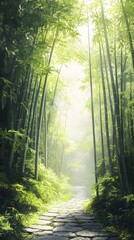 Obraz premium Realistic and tranquil bamboo forest with