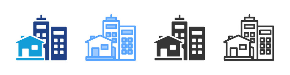 Buildings icon set multiple style collection
