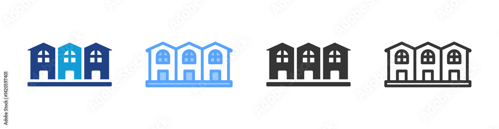 Poster townhouse icon set multiple style collection