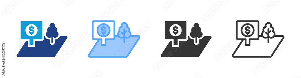 Poster land icon set multiple style collection