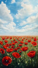 Realistic and vibrant field red poppies