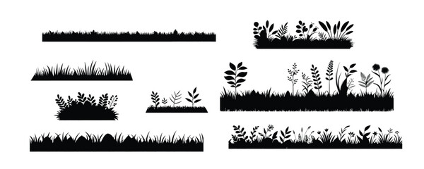 Obraz premium silhouette Grass Vector Set – Lawn Borders, Tuft Patterns & Seamless Botanical Clipart