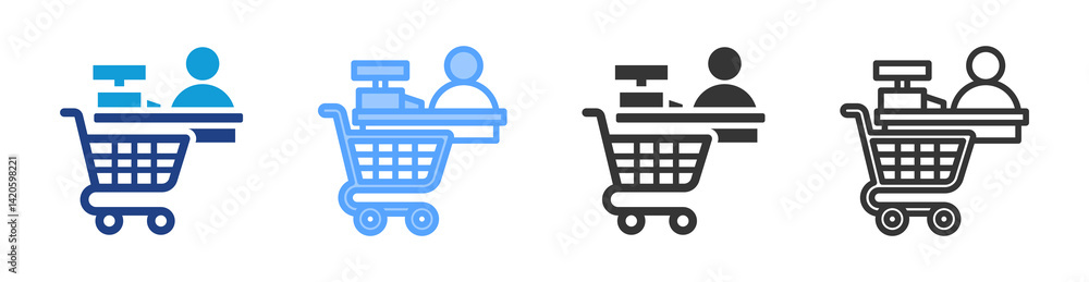 Poster cashier icon set multiple style collection