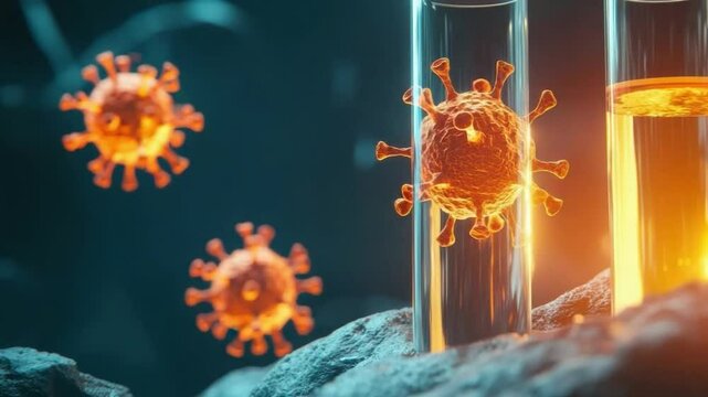 Detailed Illustration of Viruses in Laboratory Environment