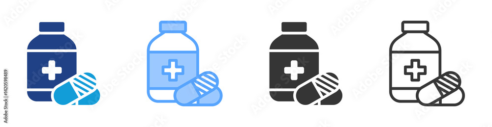 Poster pharmacy icon set multiple style collection