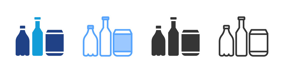 Beverage icon set multiple style collection