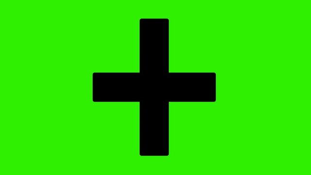 video animation drawing black math plus symbol, on a green chroma key background