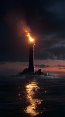 Fototapeta premium Close view burning lighthouse illuminating the