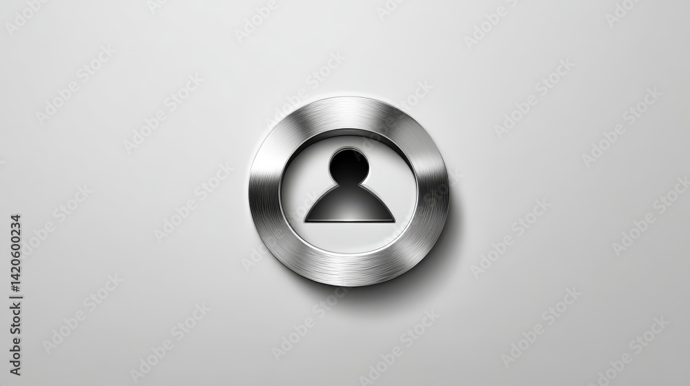 Poster shiny metallic button on dark background with realistic shadow metal