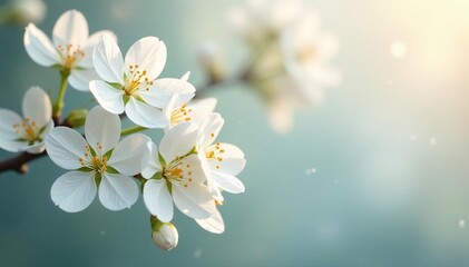 Obraz premium Delicate white blossoms on pristine background, innocence, macro photography