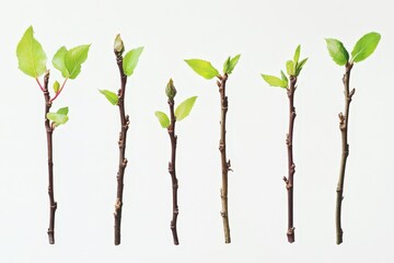 Stages of spring growth in young plant stems.