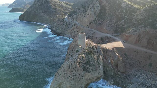 Torre del Pirulico en Mojacar Almeria, vista de dron