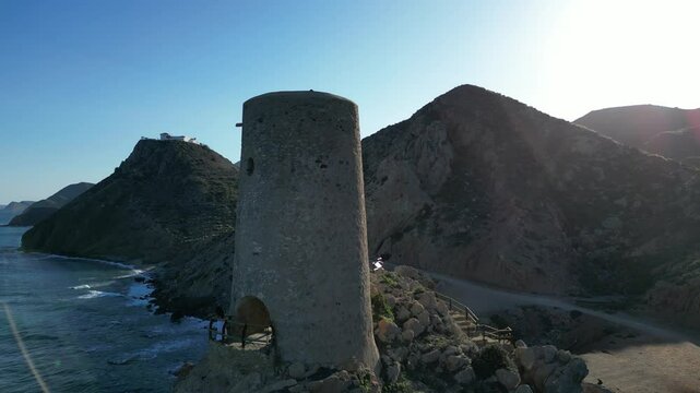Torre del Pirulico en Mojacar Almeria, vista de dron