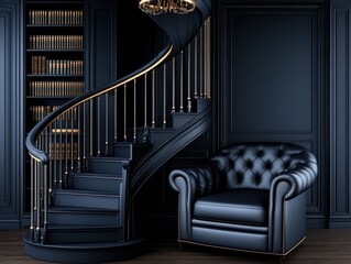 Dark, opulent library stairwell