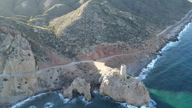 Torre del Pirulico en Mojacar Almeria, vista de dron