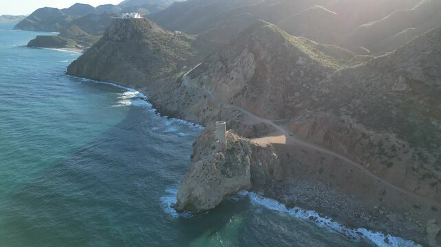Torre del Pirulico en Mojacar Almeria, vista de dron