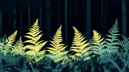 Illuminated Ferns in a Dark Forest