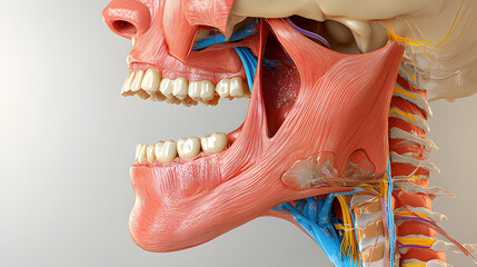 A close up of a person's face with the neck and head visible