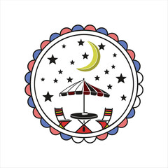 Whimsical Outdoor Café Scene with Stars, Moon, and Umbrella Table