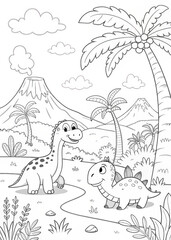 Fototapeta premium Dinosaur Adventure Coloring Page for Kids