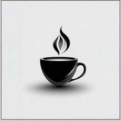 Sleek black coffee cup with steam, minimalist design
