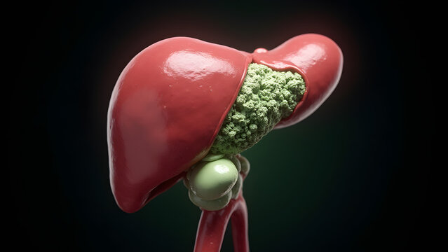 A malignant gallbladder glowing green/white. Ideal for biliary tract oncology.
