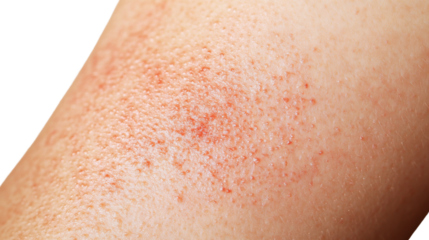 Skin Irritation: A close-up view revealing the intricate details of irritated skin, marked by redness, subtle texture variations, and a raw appearance.