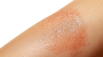 Skin Irritation Close-up: A detailed, close-up shot reveals skin affected by a rash, capturing its texture and redness against an unobtrusive background.