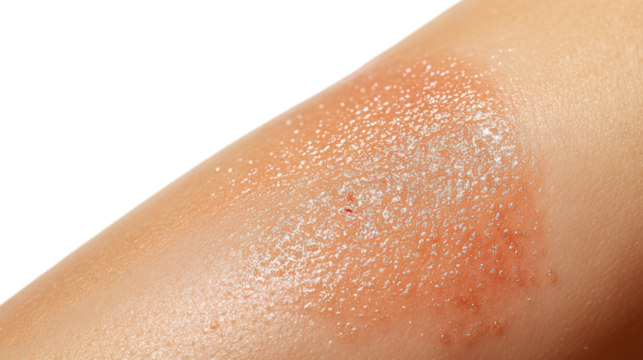 Skin Irritation Close-up: A detailed, close-up shot reveals skin affected by a rash, capturing its texture and redness against an unobtrusive background.