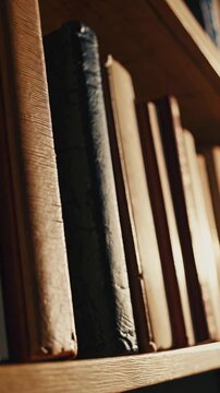 Stacks of books rest against a bookcase, embodying knowledge and history, creating an inviting space for the curious mind and avid reader.
