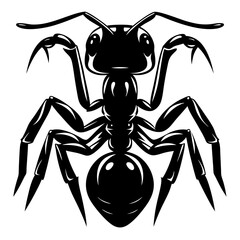 Stylized Black and White Illustration of a Cartoon Ant Insect in Great Detail