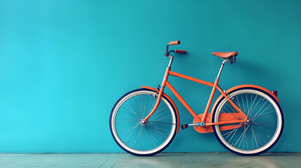 Orange bicycle against teal wall