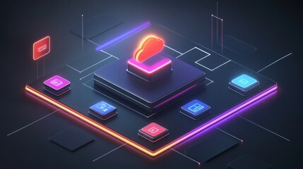 Futuristic cloud computing platform, highlighting security.