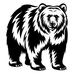 Monochrome illustration of a majestic standing bear, showcasing strong contrast and detail