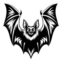 Striking black and white illustration of an angry bat with spread wings