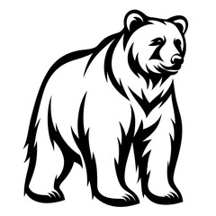 Stylized Black and White Illustration of a Majestic Bear Standing Tall