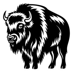 Black and white illustration of an American Bison or Buffalo head and body