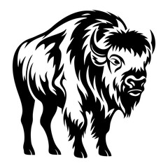Bold Black and White Illustration of an American Bison Standing Proudly