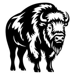 Stylized Illustration of a Majestic American Bison in Black and White