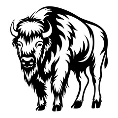 Monochrome illustration of a majestic bison with sharp details and bold contrasts