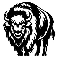 Striking Monochrome Bison Illustration with Intricate Fur and Bold Contrast Details