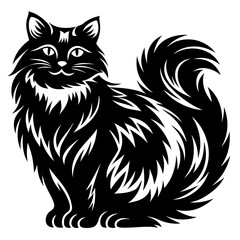 Majestic Black Fluffy Cat Portrait Illustration with Elegant Vector Design