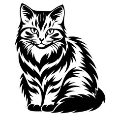 Obraz premium Black and white illustration of a stylized cat sitting calmly