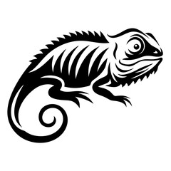 Elegant monochrome depiction of a chameleon with striking tribal tattoo elements